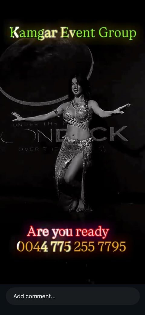 Kamgar Event Group promotional poster featuring performer in sequined costume with feathered headpiece